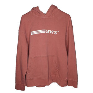 Vintage Levis LARGE Hoodie Unisex Rust Kangaroo Pocket No Drawstring RARE Design